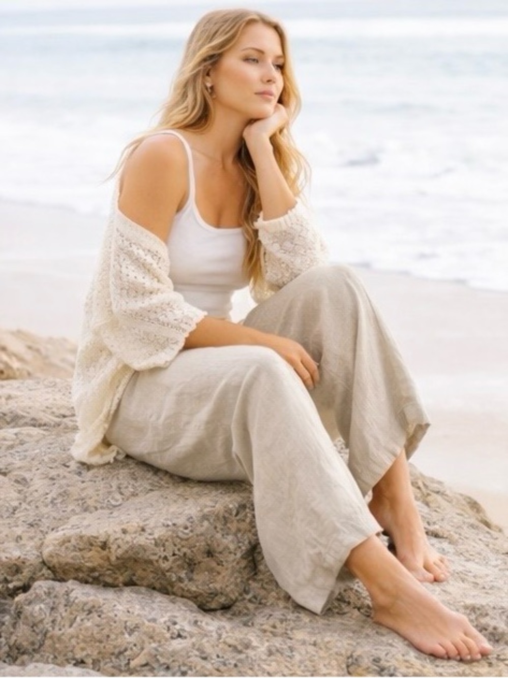 Linen Blend Wide Leg Pants | Coastal Boho Relaxed Fit | Neutral Minimalist Vibes